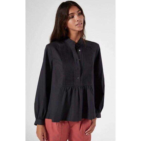 JOIE Tops - Joie Webb Cotton Long Sleeve Top Caviar Black Size Medium Solid Pintuck